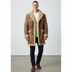 Stratojac Shearling Sheepskin Leather Wool Vintage Coat Jacket Men's Small 38